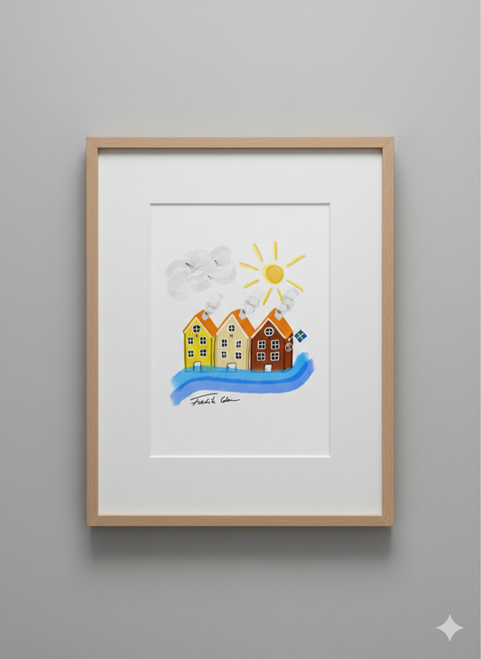 De tre små husen 30x40cm