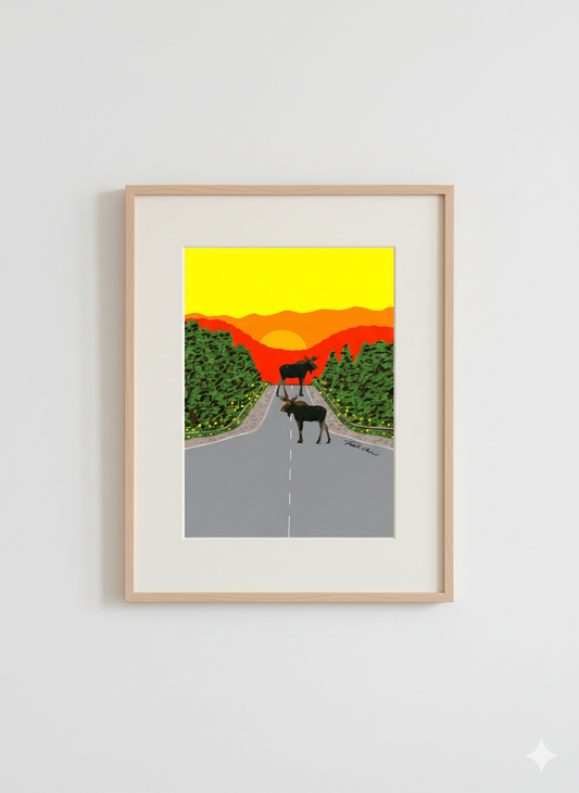 Älgarna på vägen 30x40cm