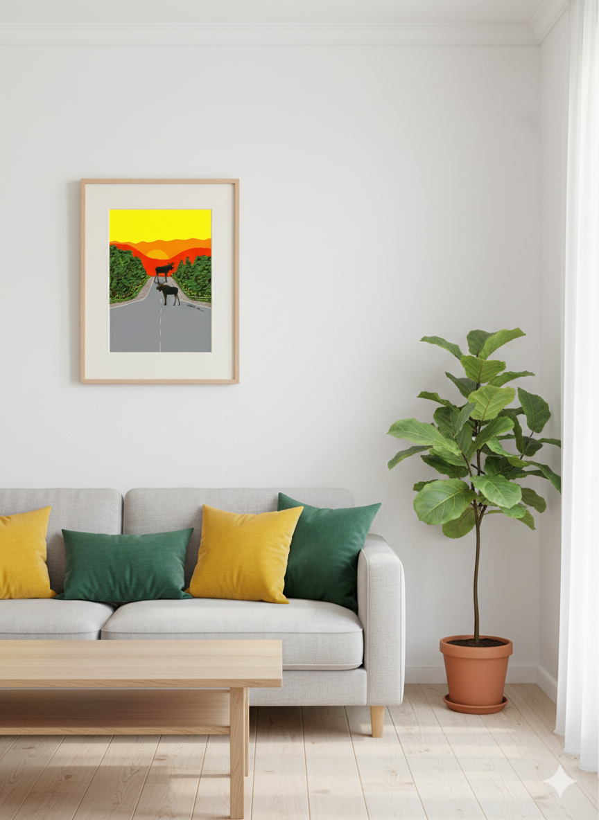 Älgarna på vägen 30x40cm